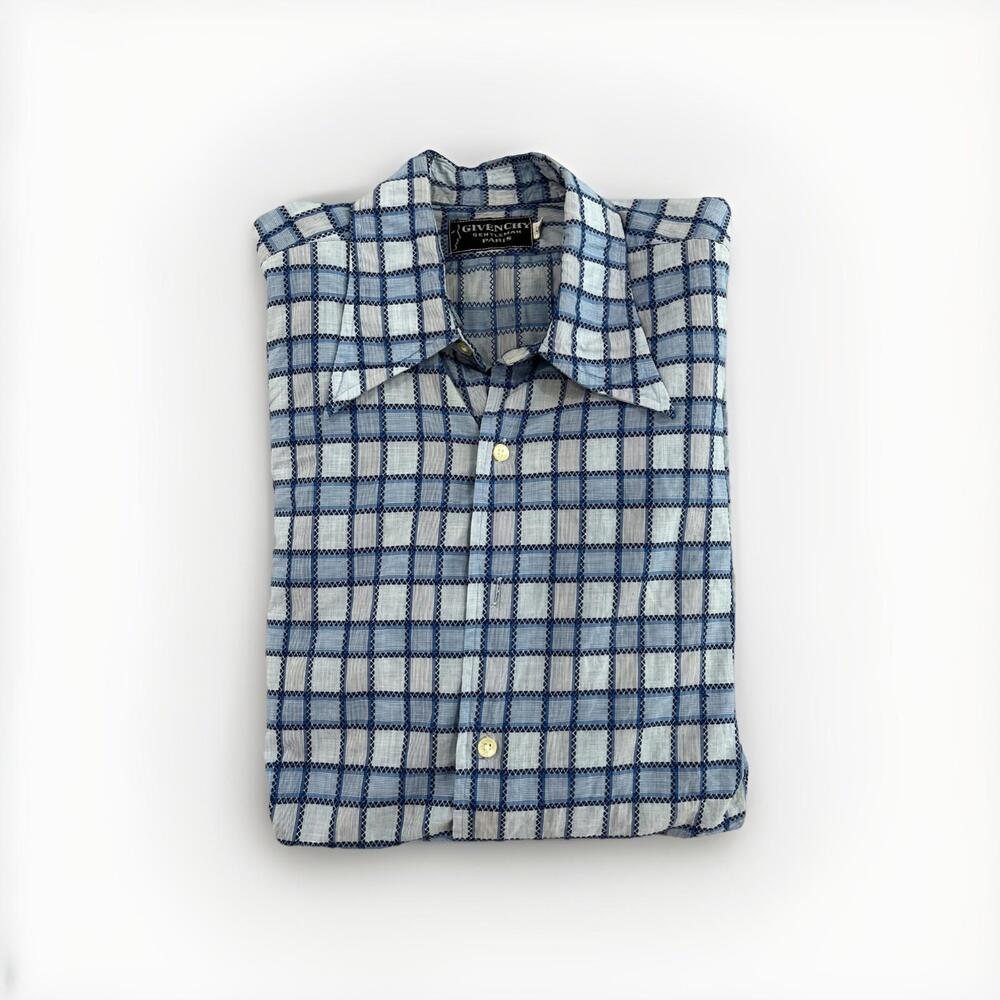 VTG GIVENCHY GENTLEMEN PARIS MENS BLUE CASUAL SHIRT 16.5/34 LARGE VGC!